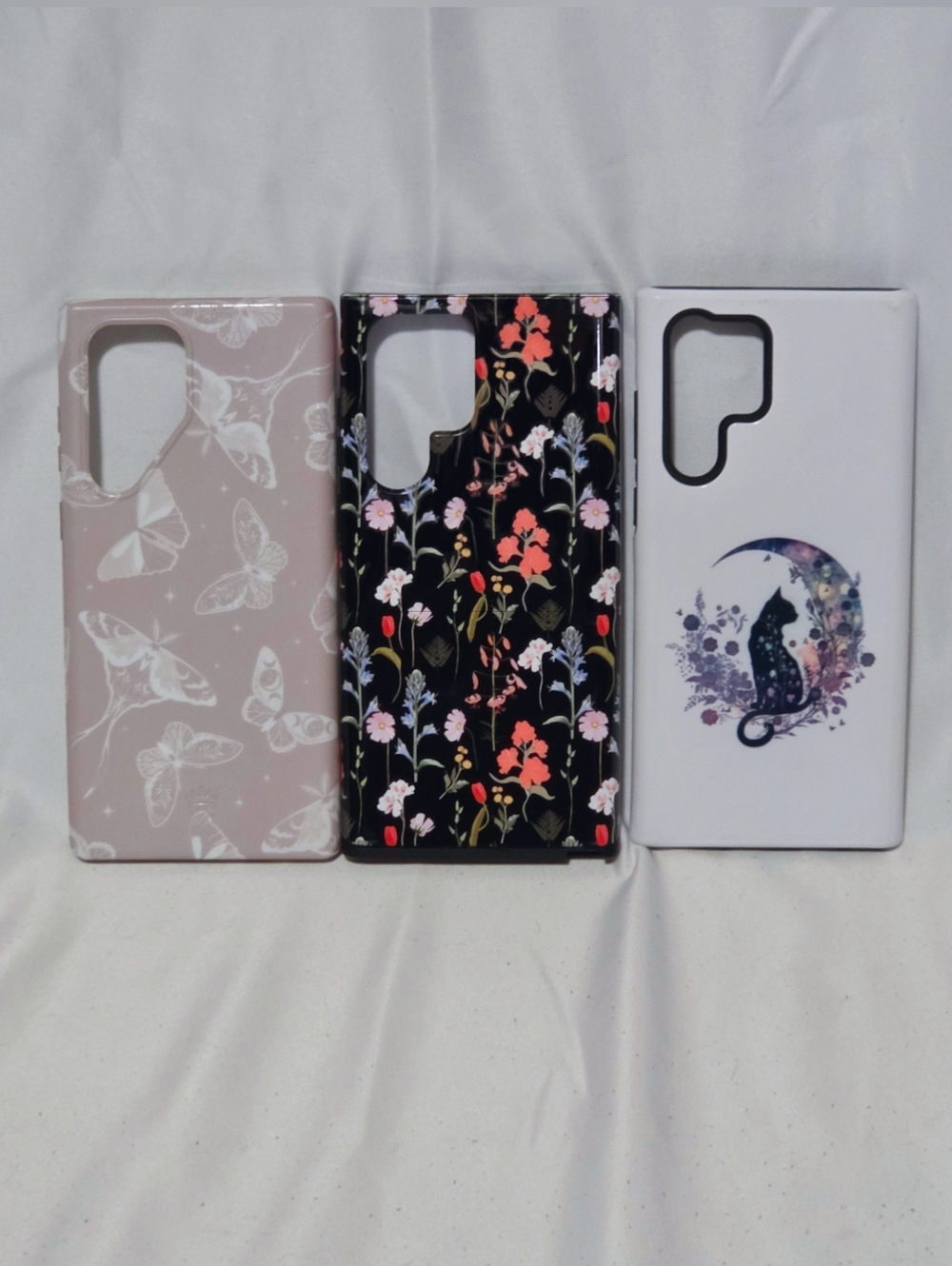 3 Samsung Galaxy S22 Ultra Phone Cases Bundle Floral, Butterflies, Cat With Moon
